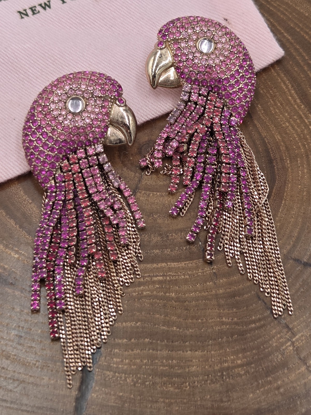 Kate Spade Pink Parrot Fringe Tassel Earrings Tropical Paradise