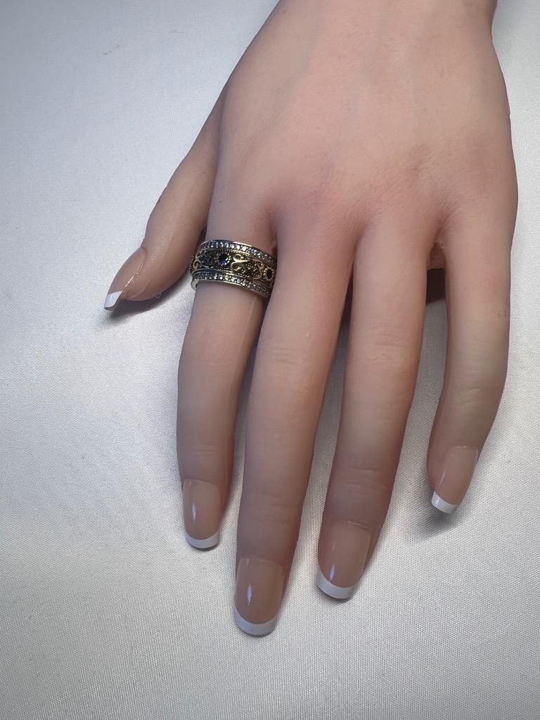 REAL Diamond Sapphire BAND SOLID 14K Y Gold 925 Ring SZ 11 Etruscan Rev Infinity