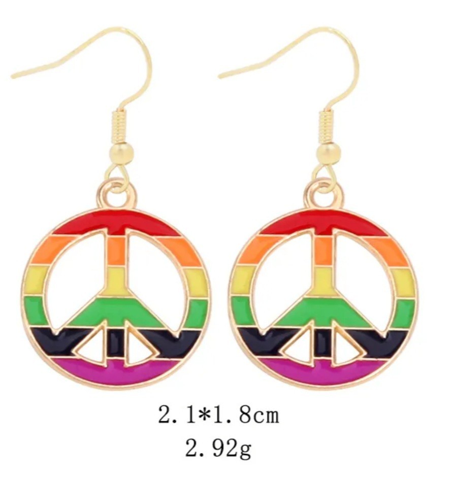 3x Rainbow Enamel Heart Dangle Drop Hook Earrings Multicolor Love Peace Theme