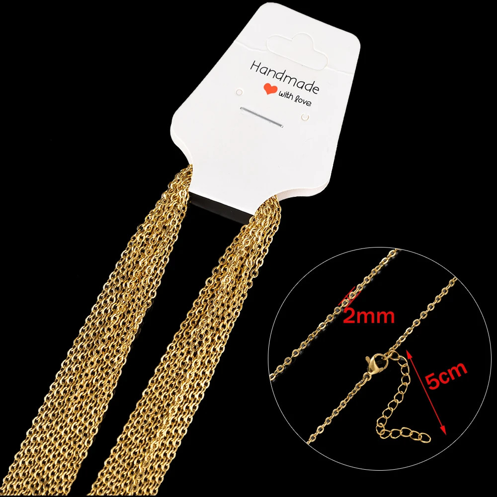 10pcs 45+5cm Gold Stainless Steel Link Cable Chain Necklace with Lobster Clasps