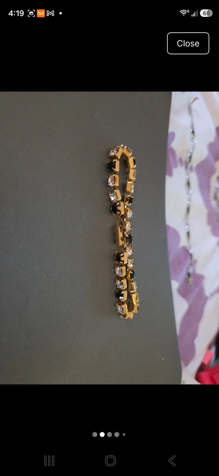 Gold Tone Tennis Bracelet with Black & White Stones B56