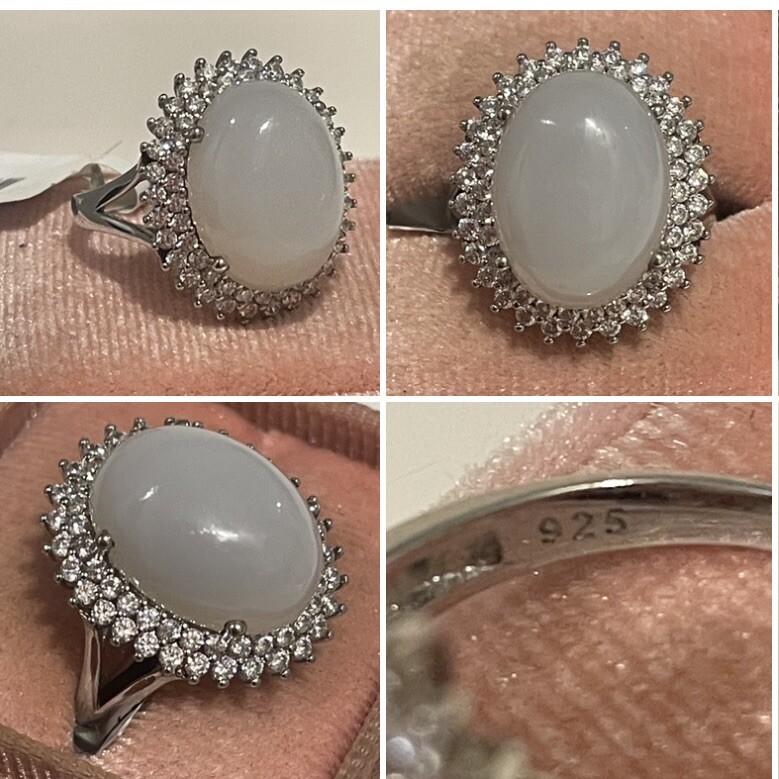 Imported 925 Genuine Natural Lavender Chalcedony Cabochon Sz7 NWT