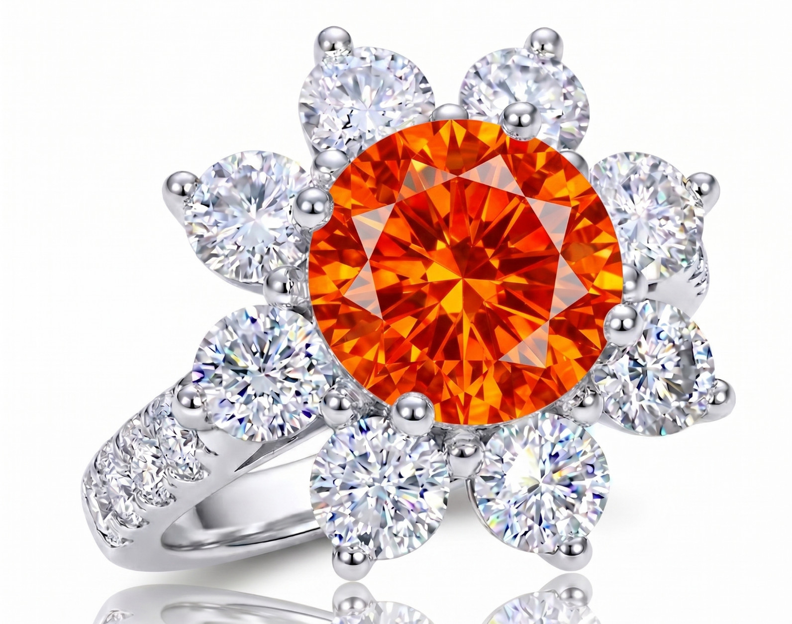 RARE 6.20 Ct Certified Round Cut Orange Natural Diamond Ring White Gold Finish