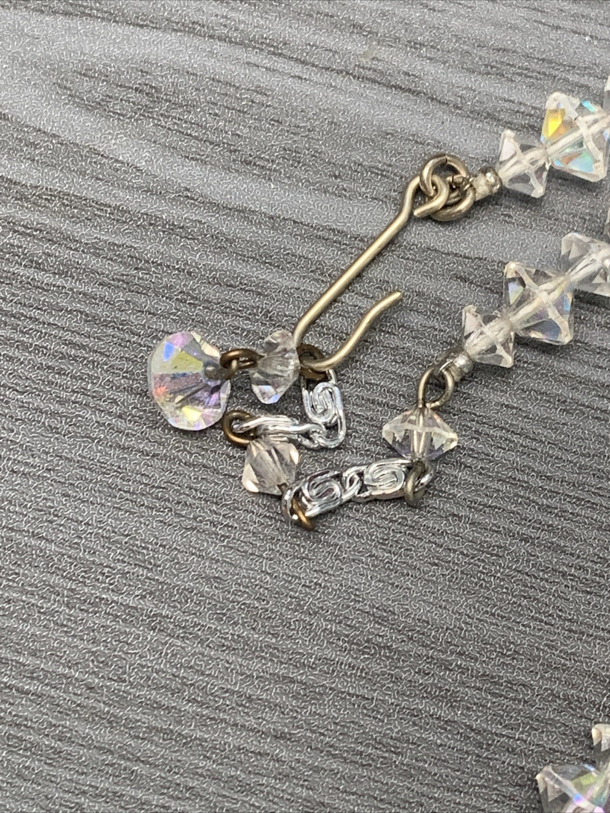 Vintage Necklace 1950s Ab Glass Crystal Wedding Necklace Change Knee length 14”