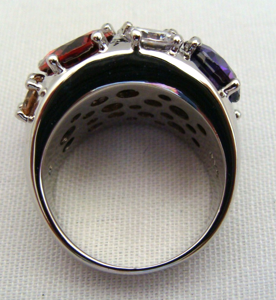 NVC Silver Tone Ring With Multicolored Rhinestones Size 8