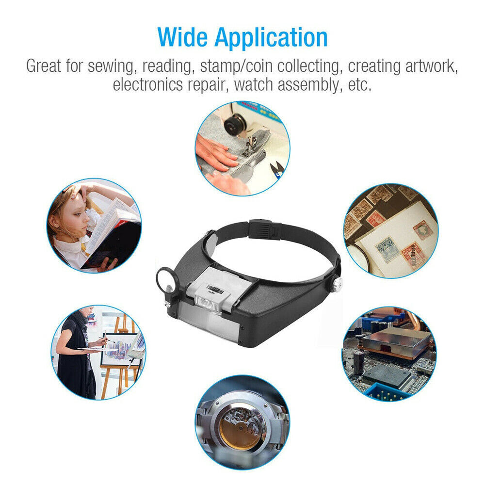 2Pcs Jewelers Head Headband Magnifier LED Illuminated Magnifying Glasses Loupe