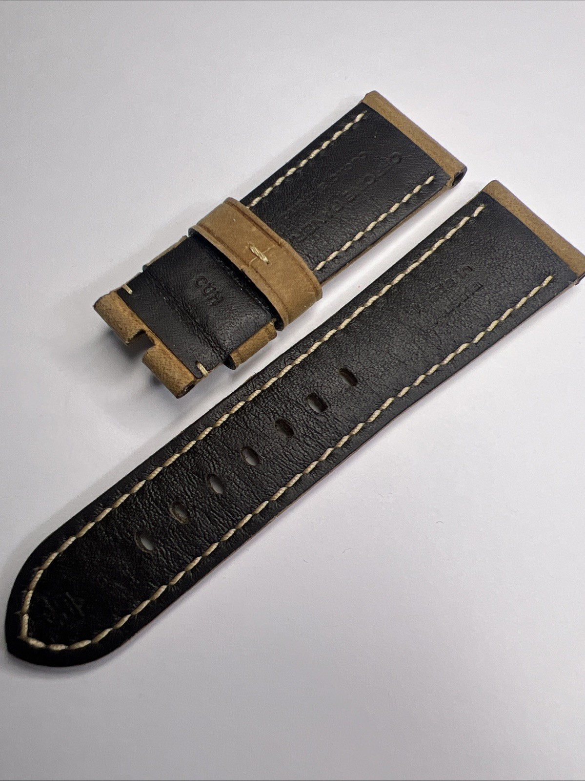 Panerai 26mm x 22mm Tan Light Brown Leather Strap Band w/ Ivory Stitching