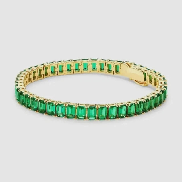 5Ct Emerald Cut Moissanite Diamond Tennis Bracelet 14k Yellow Gold Plated