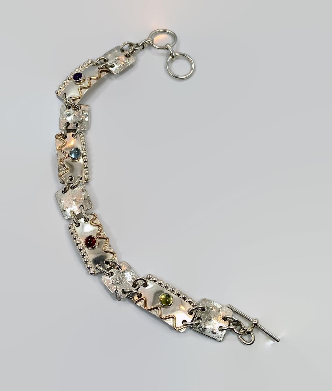 Sterling Silver Bracele Brass Tourmaline Peridot Contemporary Artisan