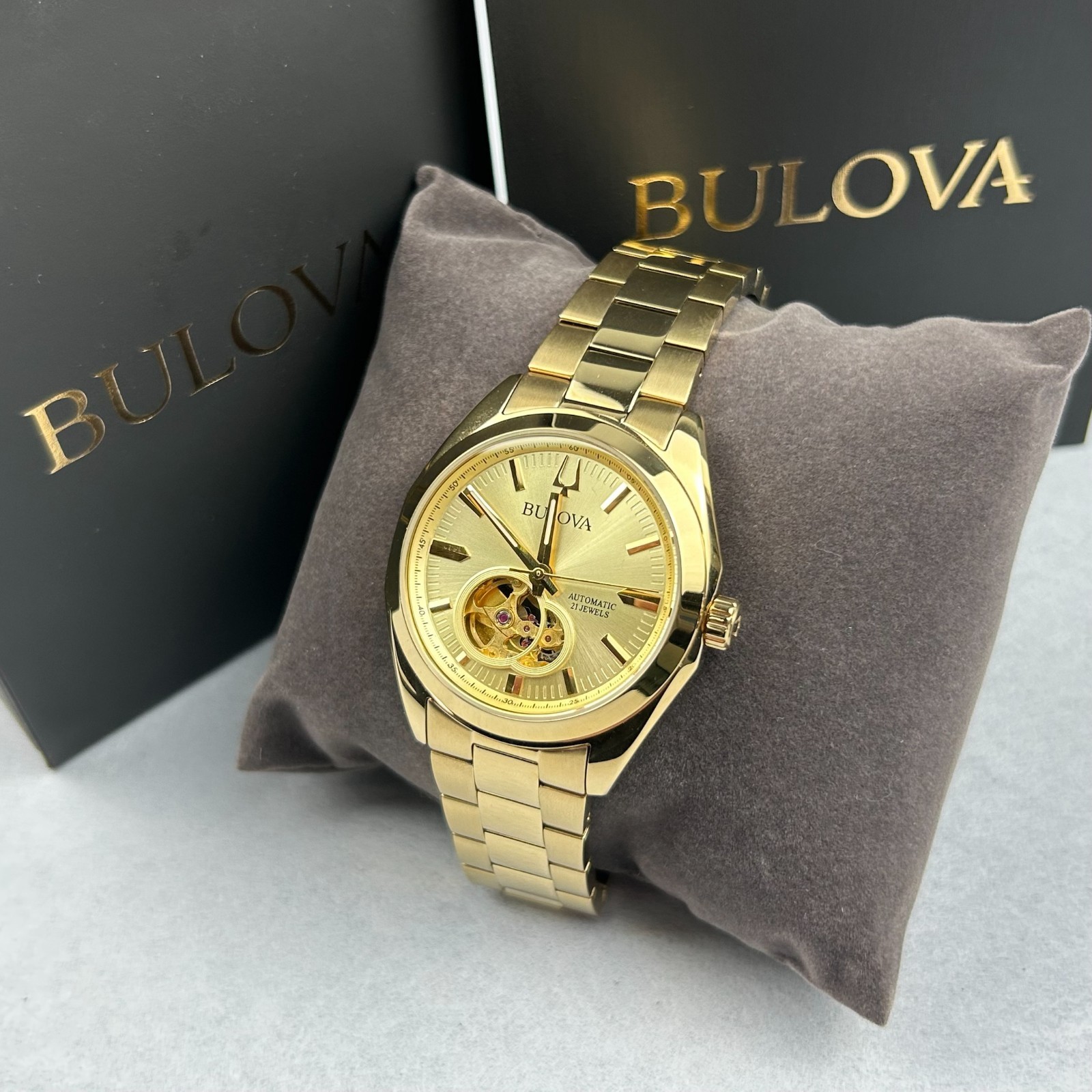 Bulova Men’s 97A182 Surveyor Champagne Dial Gold Stainless Steel Automatic Watch