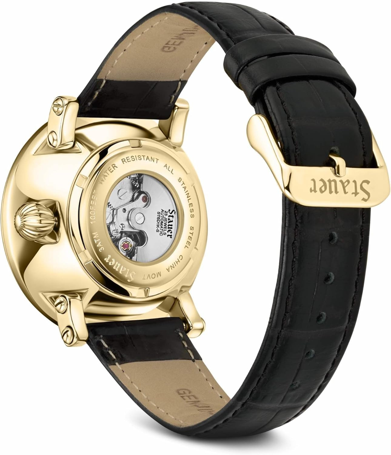 Dumonde 40mm Gold-Plated Automatic Watch with World Map Dial & Leather Band