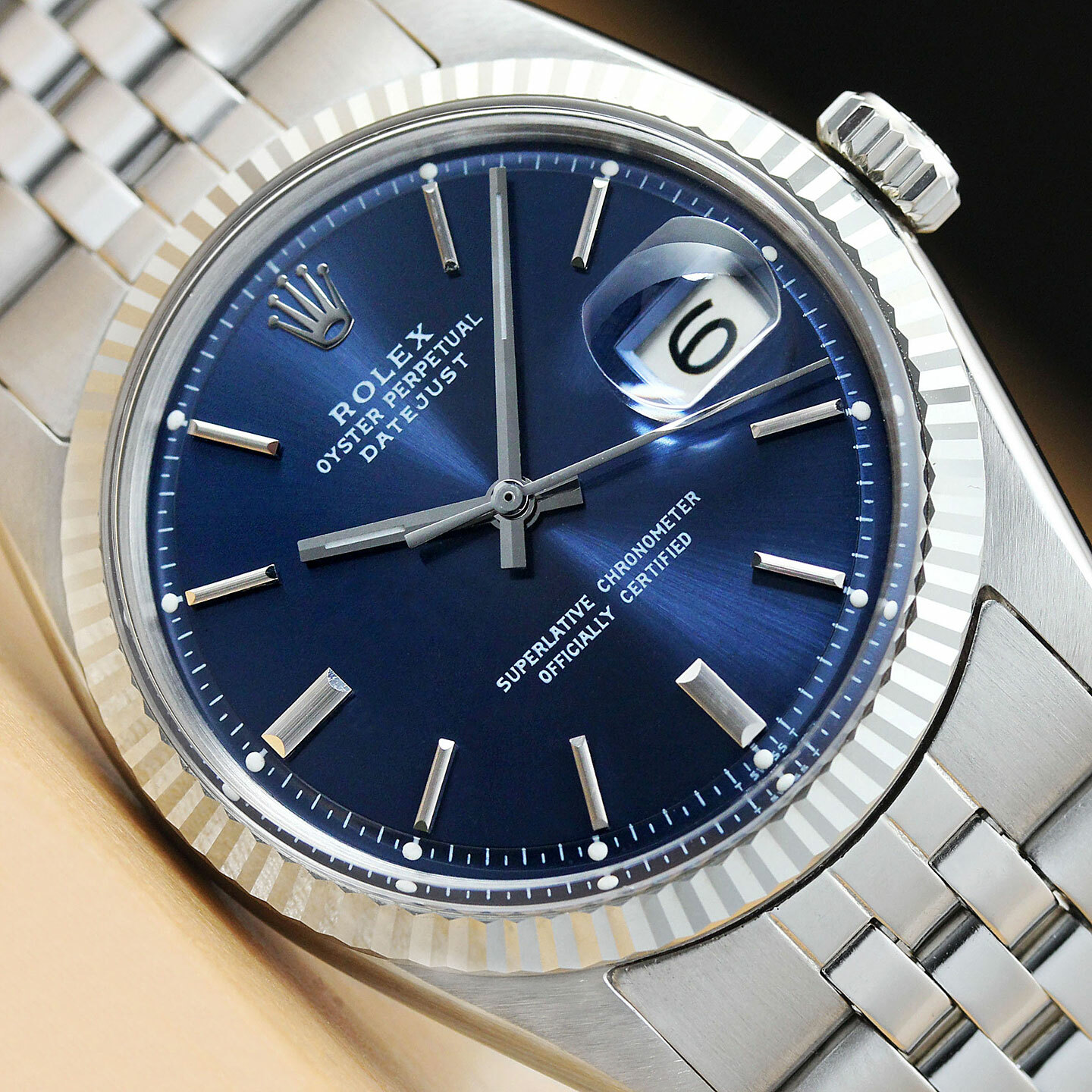 ROLEX MENS BLUE DIAL DATEJUST 18K WHITE GOLD & STAINLESS STEEL AUTHENTIC WATCH