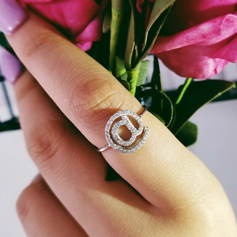 1 Ct Round Lab Created Diamond Women’s @ Band Ring 14k White Gold Plated