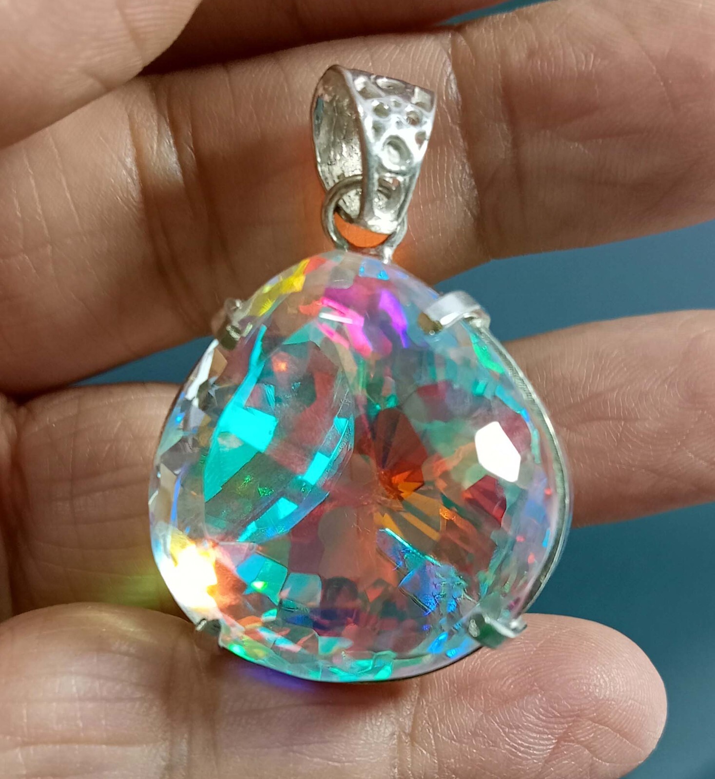 Mystic Topaz Pear Cut 93.25 Ct Pendant Natural Gemstone Locket EGL Certified