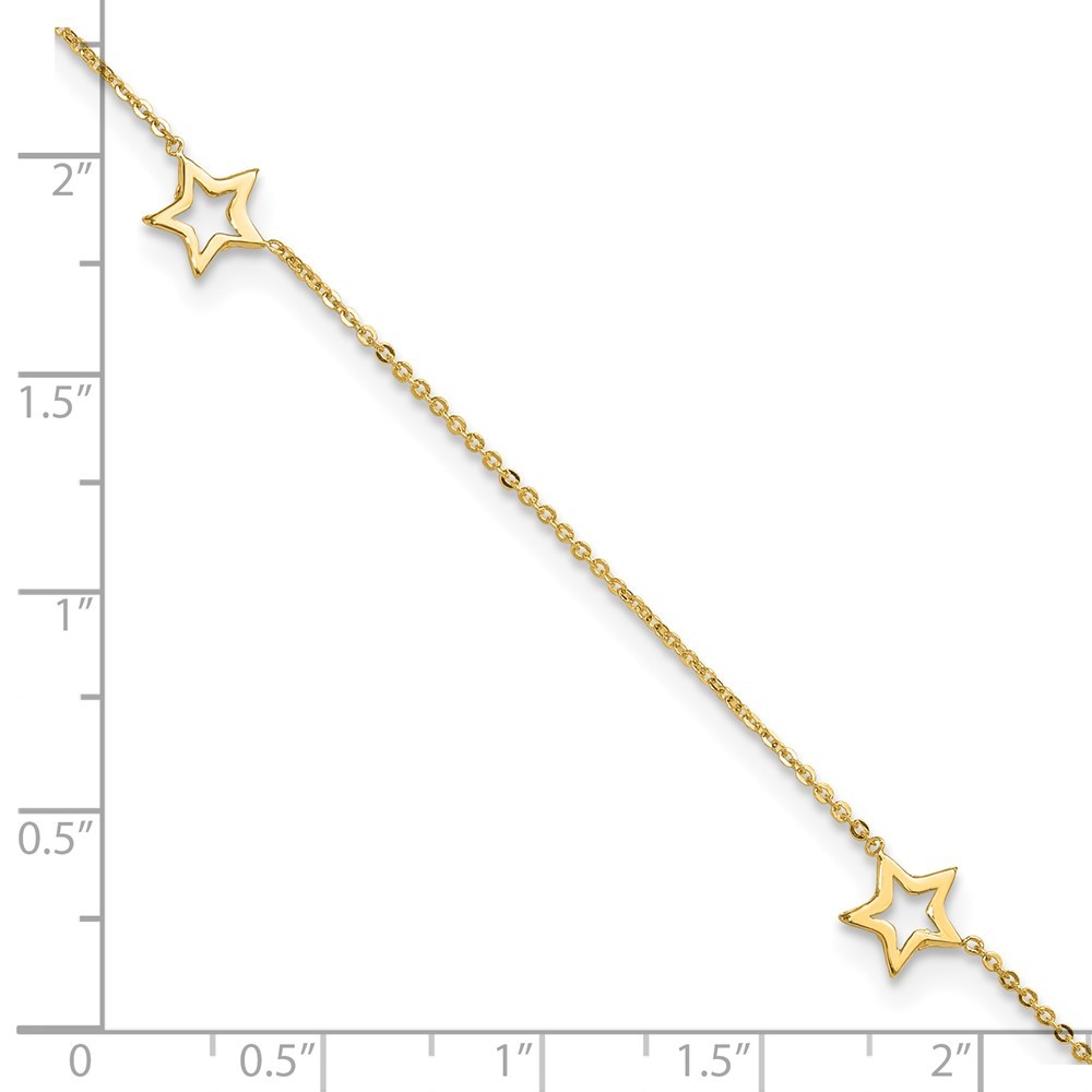 14k Yellow Gold Adjustable Star 9in Plus 1in extension Anklet 1.05g