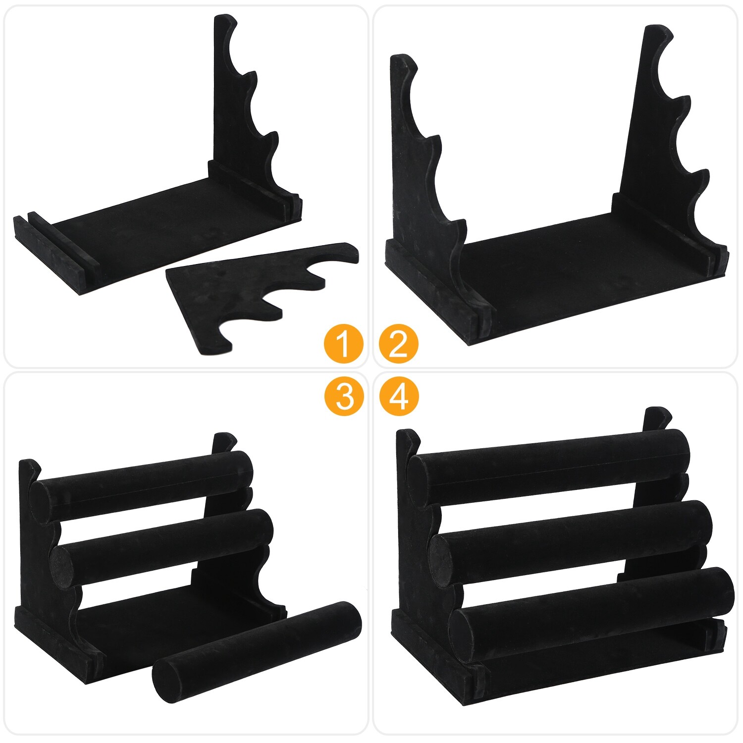 3-Bar Jewelry Watch Bracelet Chain Holder Display Stand Organizer Black Velvet