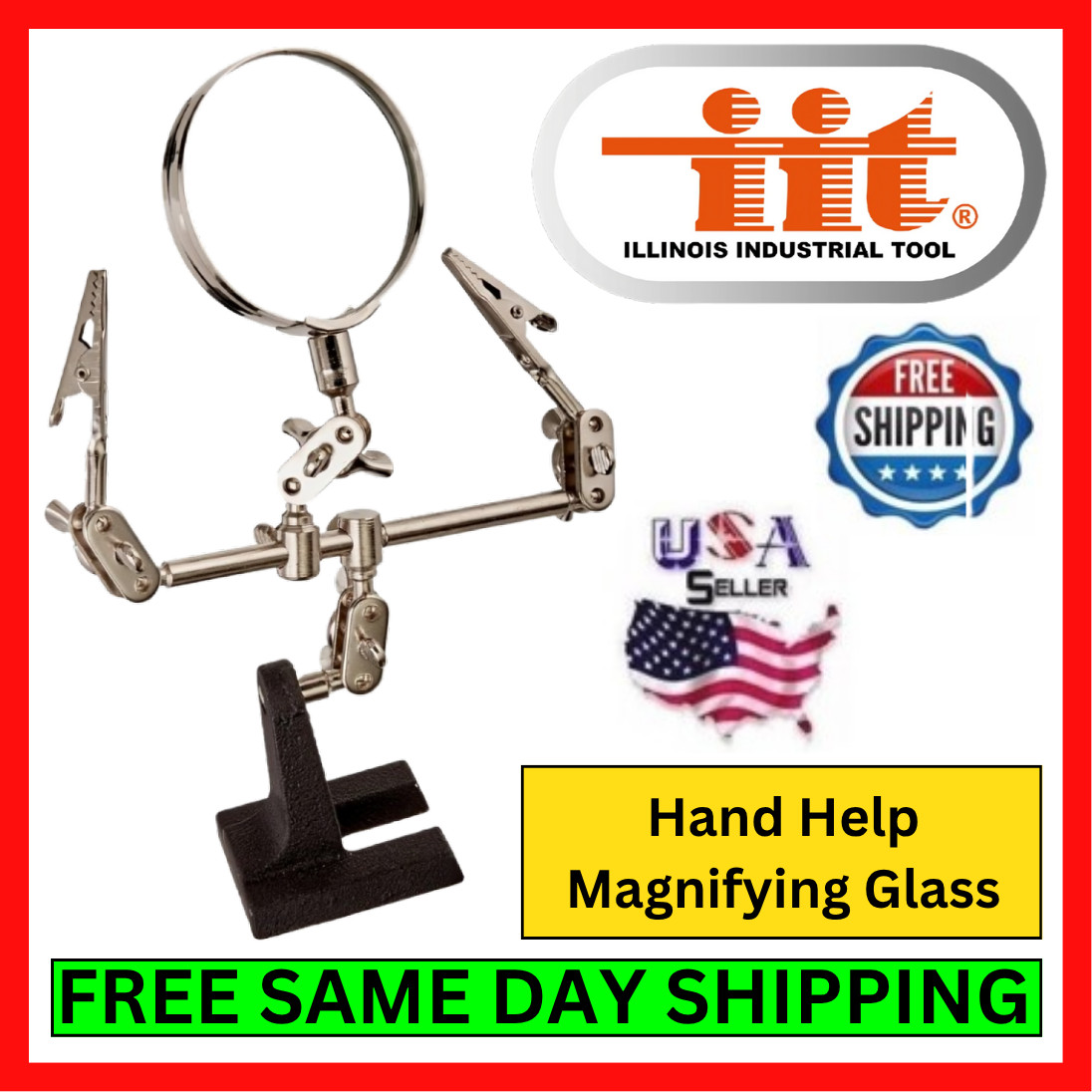 Magnifying Glass w/ Clips Photo Memo Holder Weighted Base Craft Tool Tiny Hand