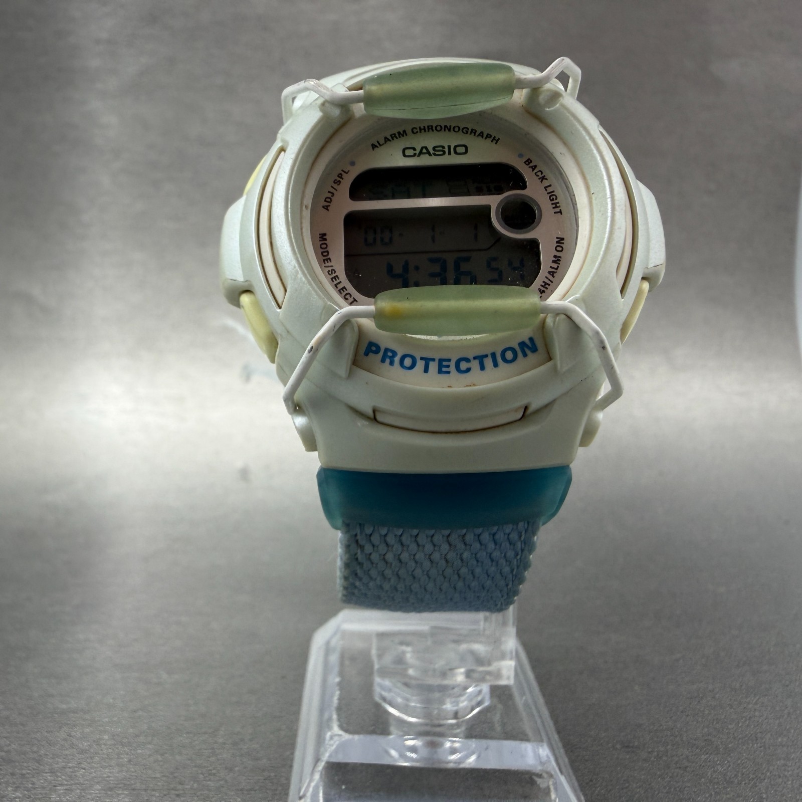 Casio Baby-G Watch 43mm Blue White Alarm Chronograph Round BG-153 New Battery