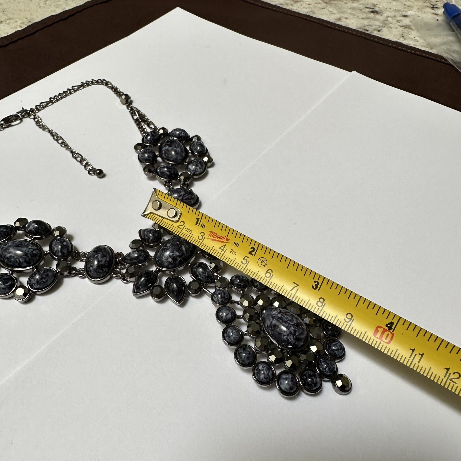 Black / Blue Rhinestone Statement Necklace Adjustable Length