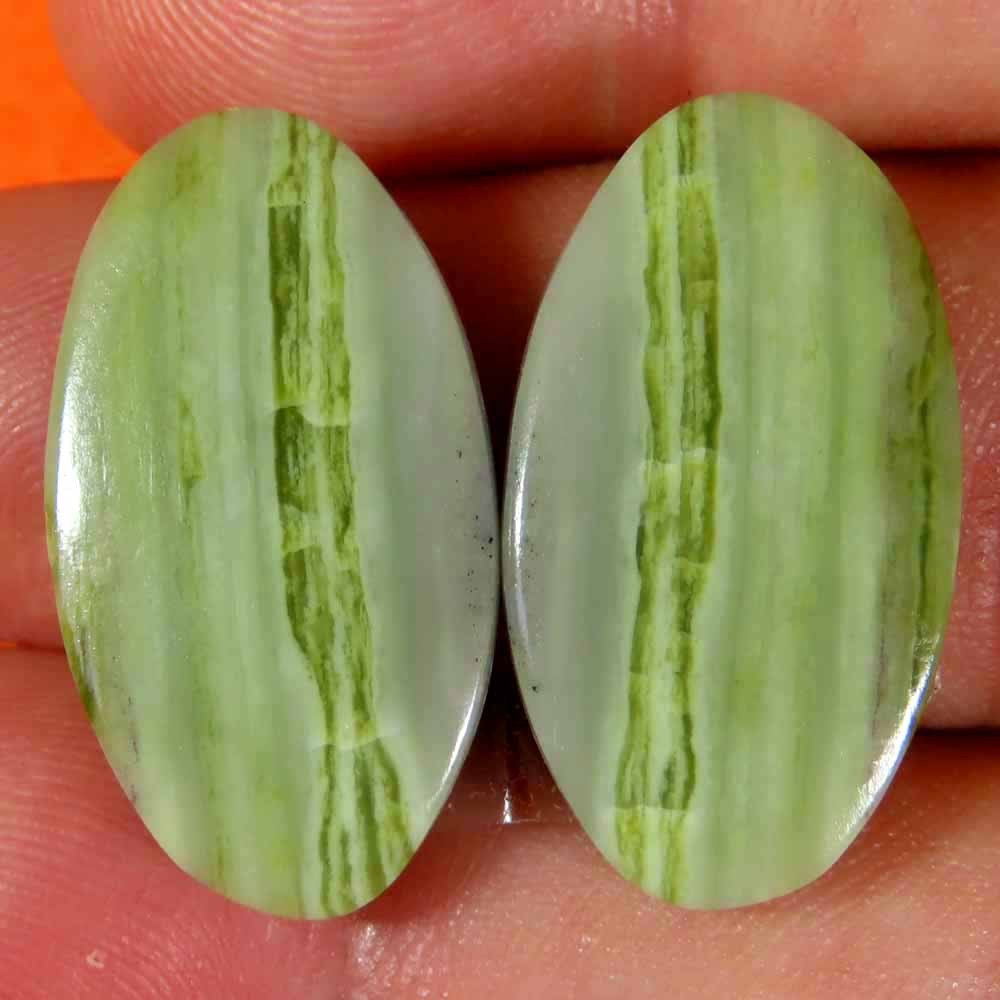 24.95Cts. 100%Natural Green Serpentine Pair Oval Cabochon 13x24x4mm Top Gemstone