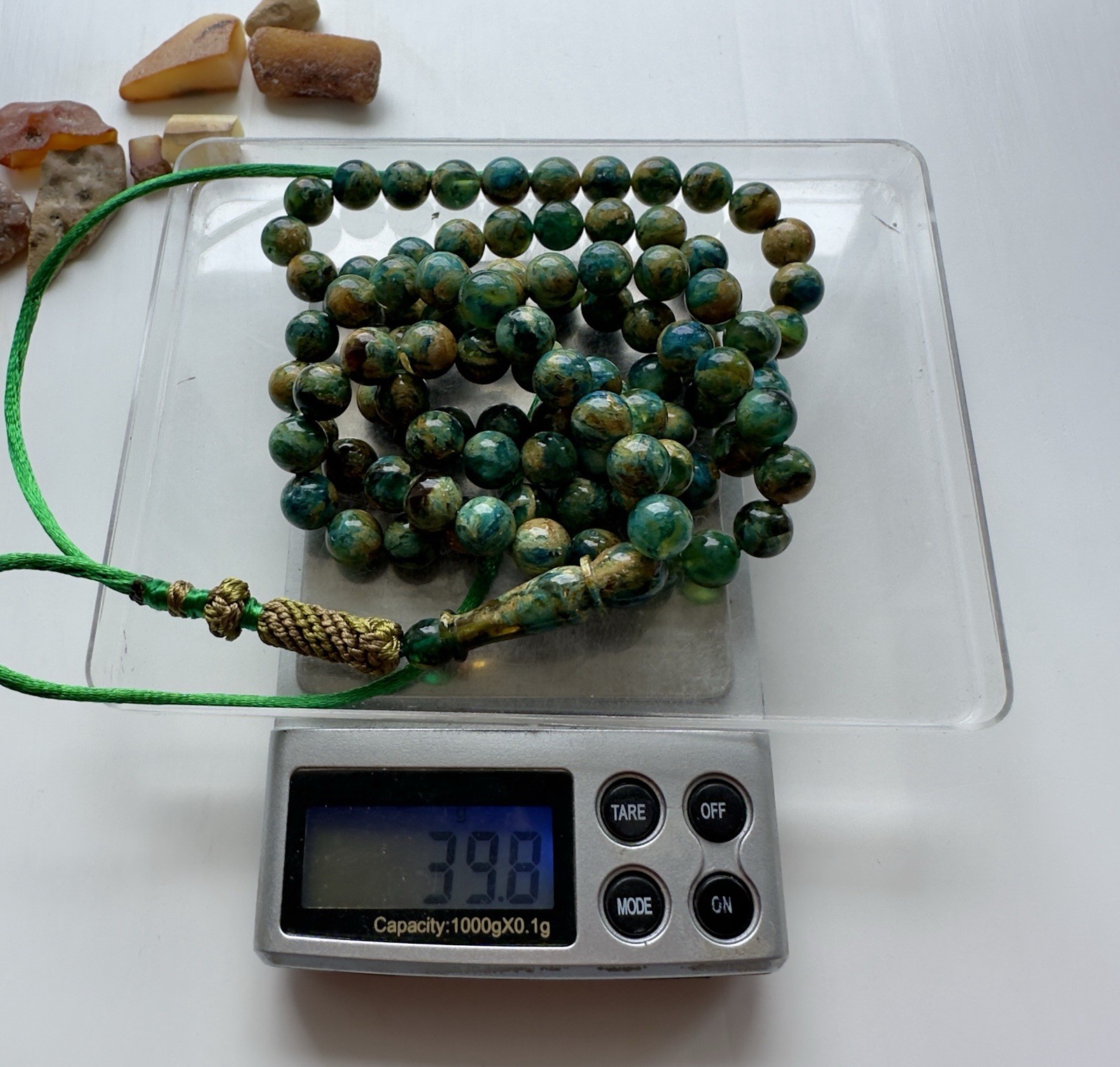Baltic Amber 40g. Islamic Prayer Rosary Colored Round 99 Beads Tasbih Pressed