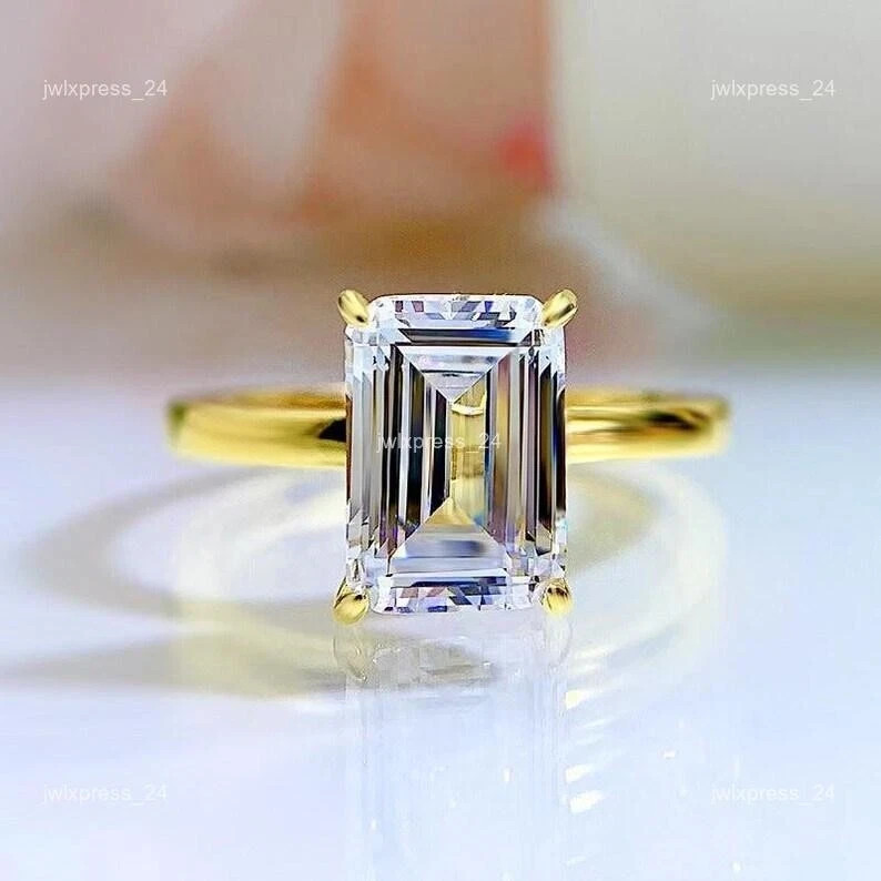 14K 2CT Solid Gold Emerald Cut Lab Grown Diamond New Solitaire Ring VS1