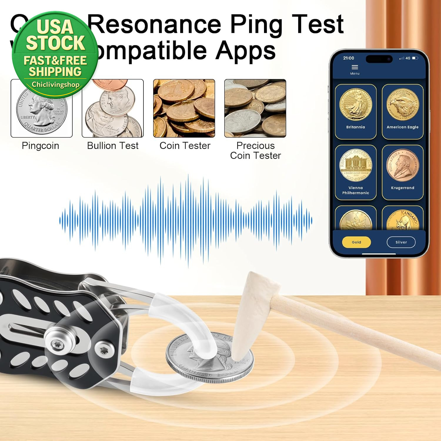 Coin Testing Kit for Silver Gold Coins Portable Pinger Magnet Measuring Caliper