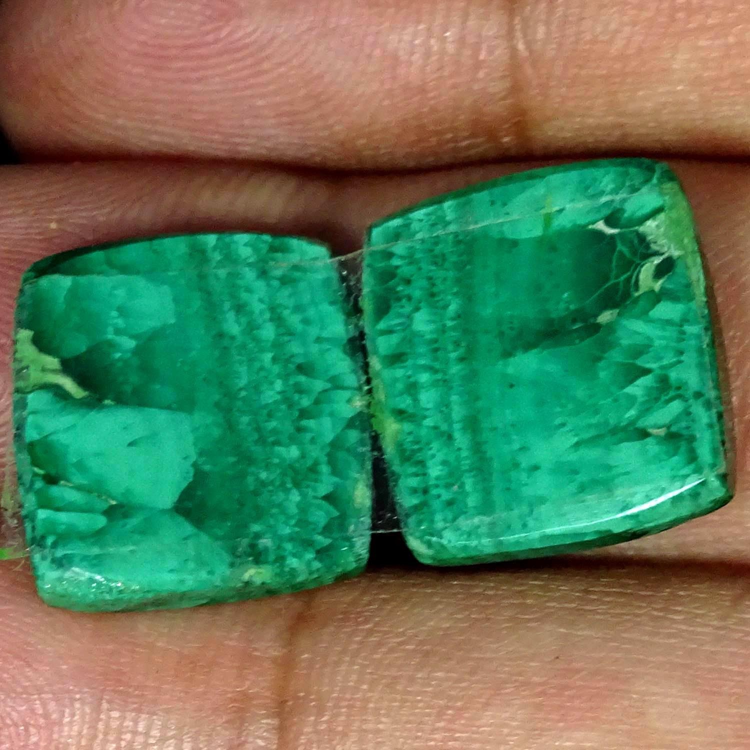 23.10Cts Natural Malachite Pair Cushion Cabochon Gemstone 14x15x3mm