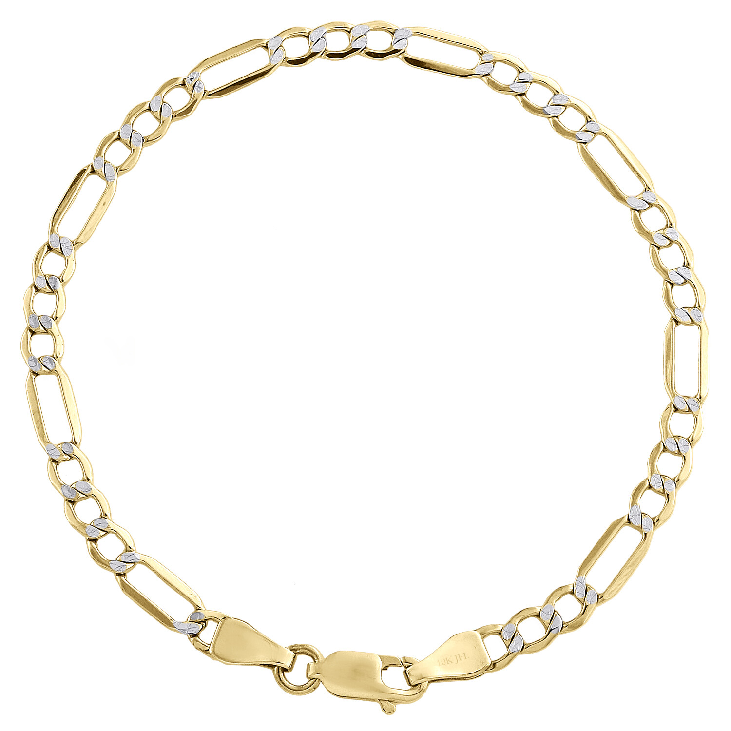 10K Yellow Gold 4mm Diamond Cut Hollow Fiagro Link Bracelet / Anklet 7-10 Inches