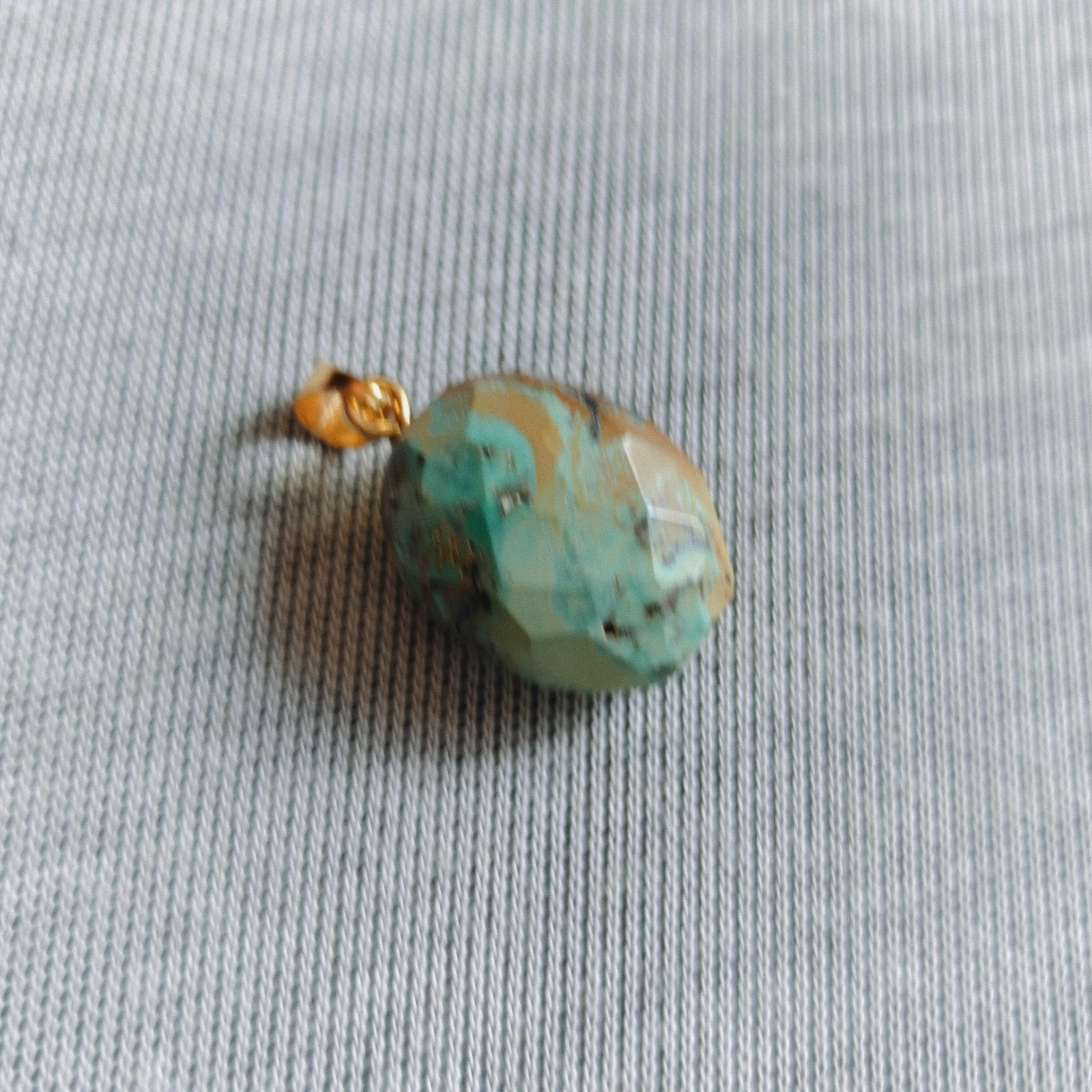 Natural Tibetan Turquoise Oval Cut Beads Brass Pendant Handmade Jewelry