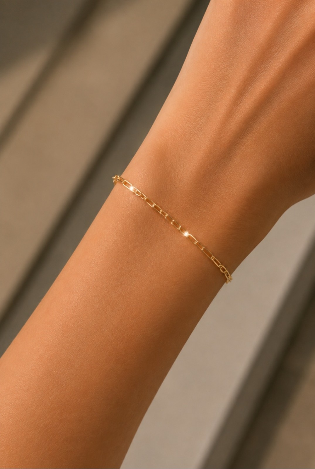 Dainty Gold Figaro Paperclip Chain Bracelet 7.5″ Elongated Minimalist Link