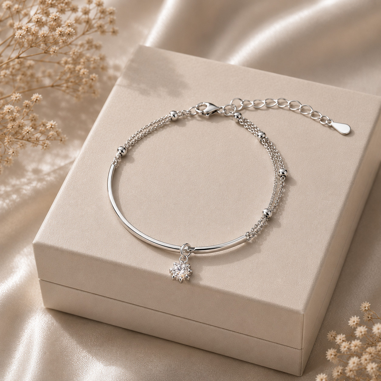 925 Sterling Silver Star Bracelet CZ Adjustable 16-20cm Minimalist Dainty Gift f