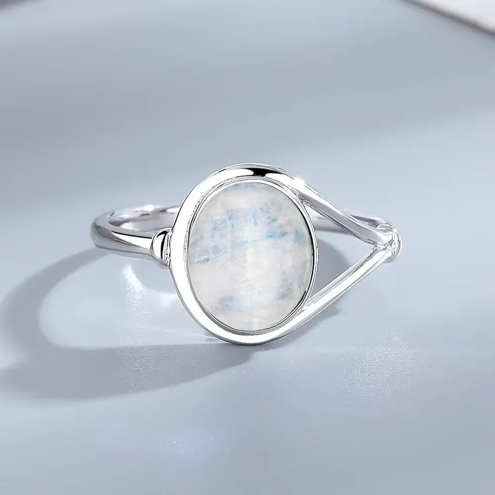Moonstone Ring Sterling Silver Oval Tension Mount Vintage Wedding Women Jewelry