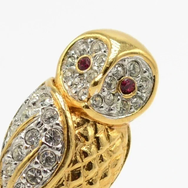1.4Ct Round Cut Lab Created Diamond Owl Womens Brooch Pin 14K Yellow Gold Plated