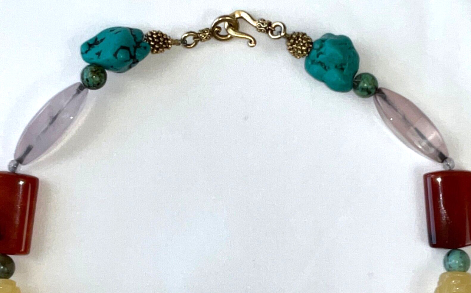 Beautiful Buddha Carved Bead Artisan STATEMENT NECKLACE Coral Turquoise Amber