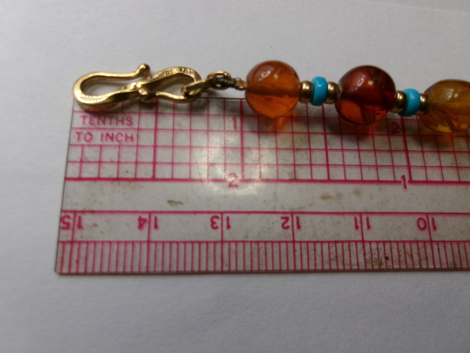 VTG WBE 18K Solid Gold S Hook Clasp on Baltic & Golden Amber Turquoise Necklace