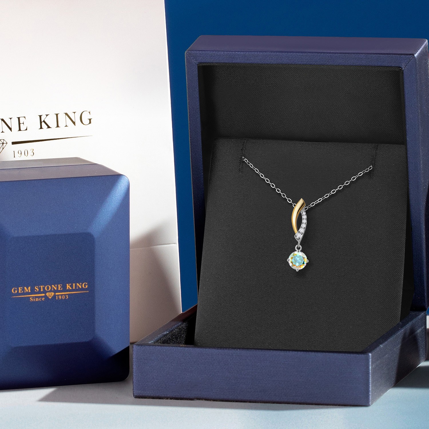 925 Silver and 10K Yellow Gold Mercury Mist Mystic Topaz and Lab Grown Diamond
