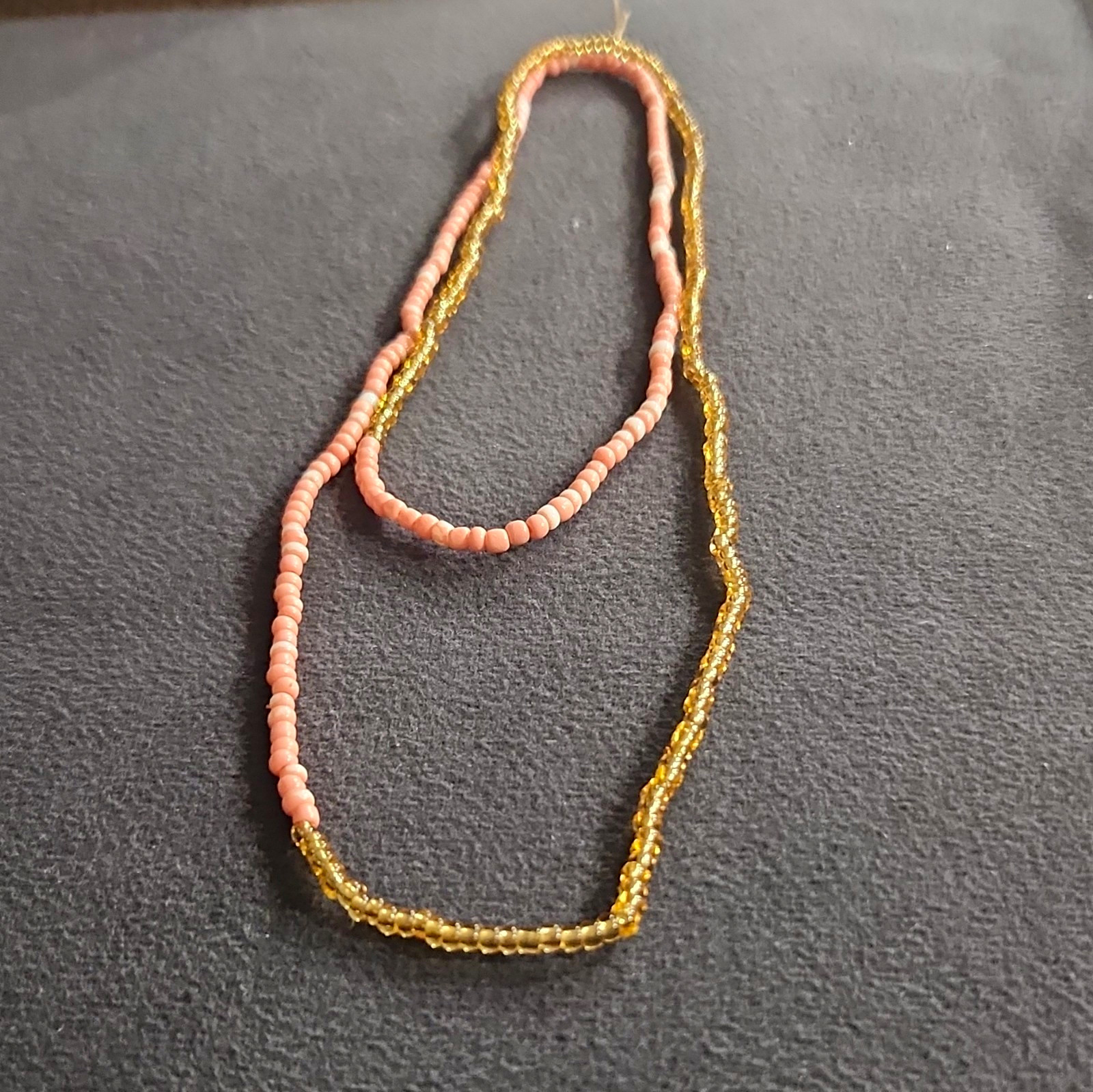 Pink Gold Tone Glass Seed Bead Strand Stretch Necklace Bead No Clasp