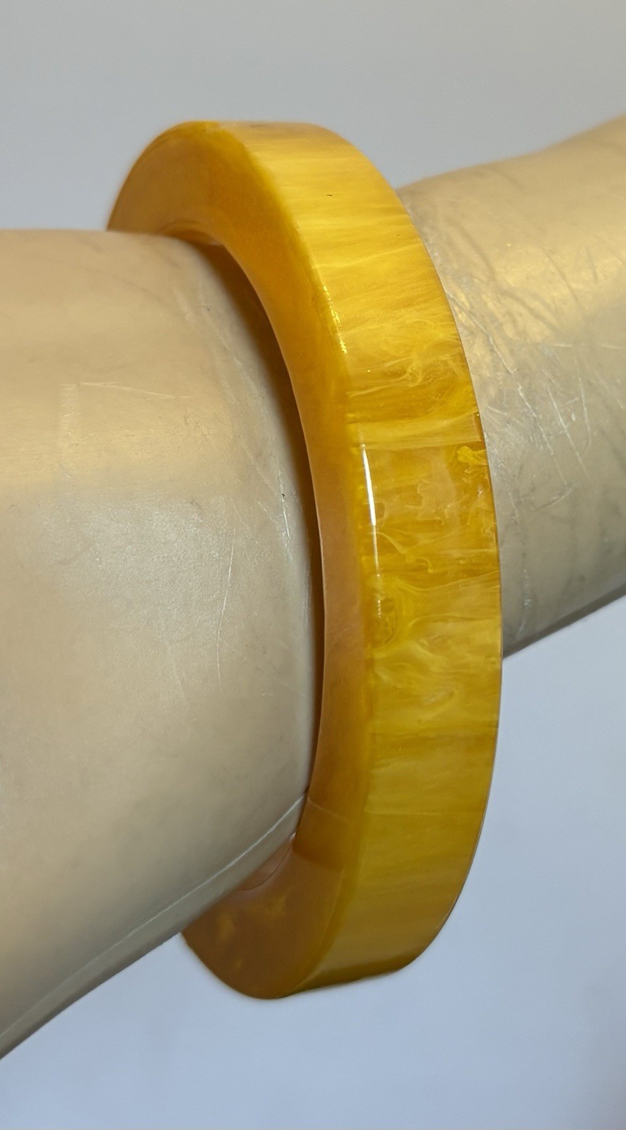 Vintage Egg Yolk Bakelite Bangle Chunky Translucent Marbled Yellow TESTED 40g