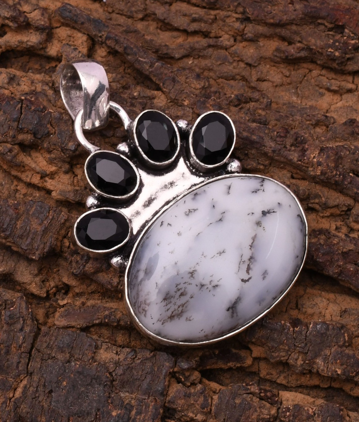 Dendrite Opal Gemstone 925 Sterling Silver Jewelry Pendant 1.77″
