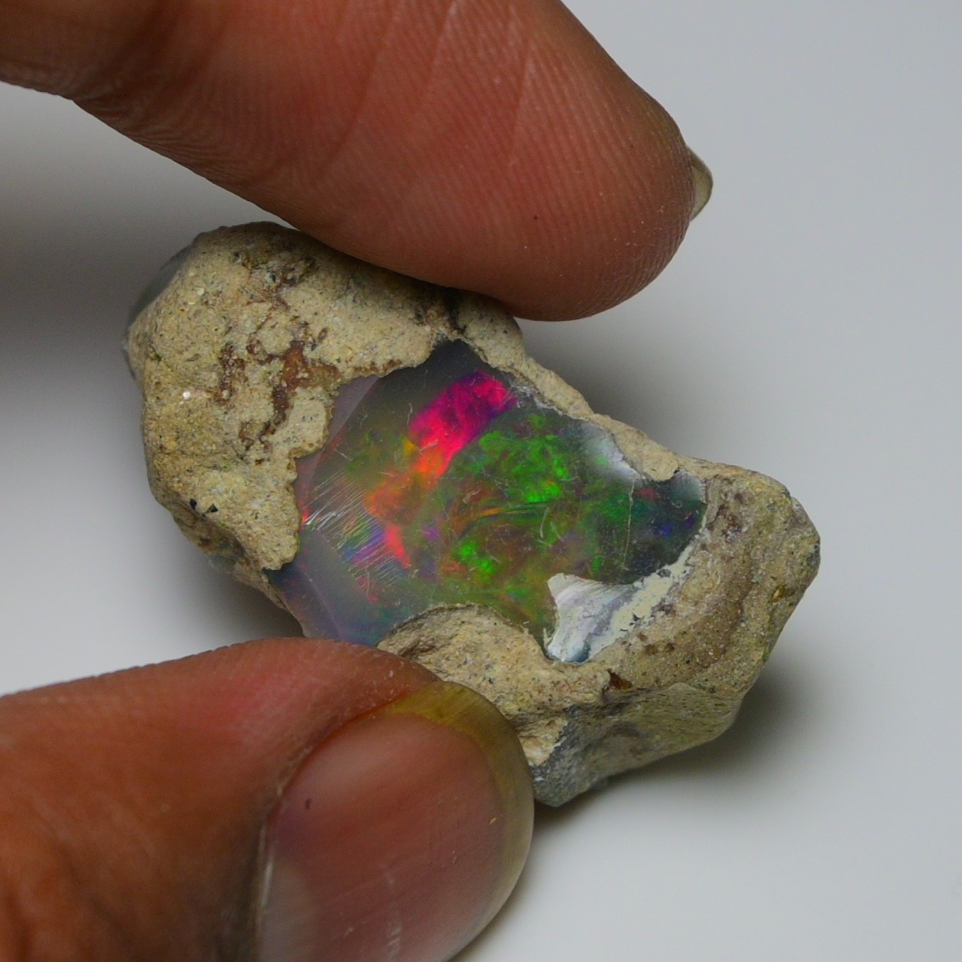 19ct Natural Black Opal Rough Ethiopian, Fire Opal Gemstone, 30×16 MM Welo Opal