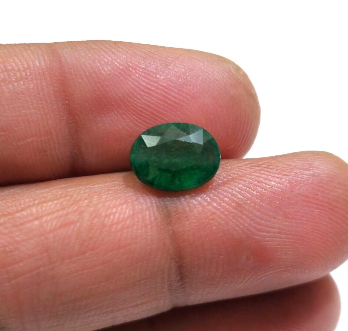 100% Natural Zambia Green Emerald 2.45 Crt Oval Shape Top Faceted Loose Gemstone