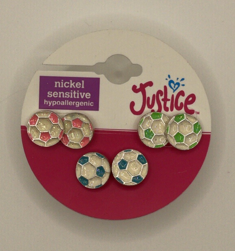 Justice 3-pairs Nickel Sensitive Hypoallergenic Earrings Soccer