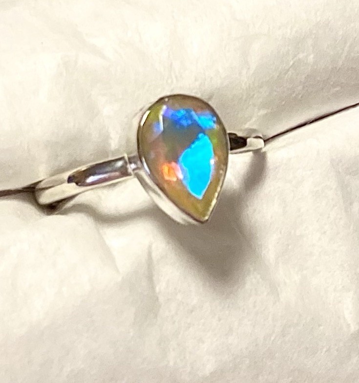 Brilliant Natural Faceted Ethiopian Opal Ring 925 Sterling Silver Size 7🌹