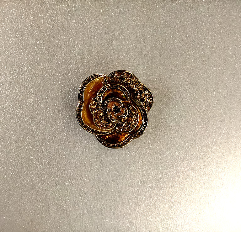 Liz Claiborne Gold-Tone Enamel and Amber Rhinestone Rose Brooch