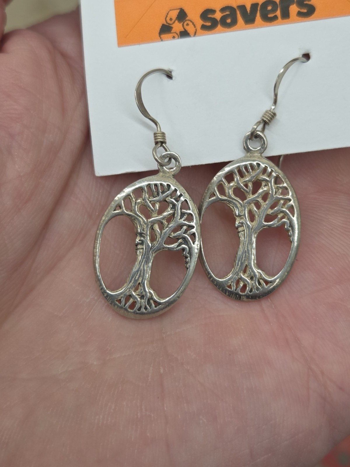 Tree of Life Oval Dangle Earrings 925 Sterling Silver Dangle Man Face In Trunk