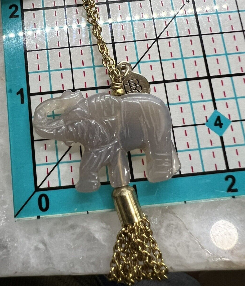 Bourbon And Bowties Flapper Necklace Gold Tone Engraved Elephant 30 “