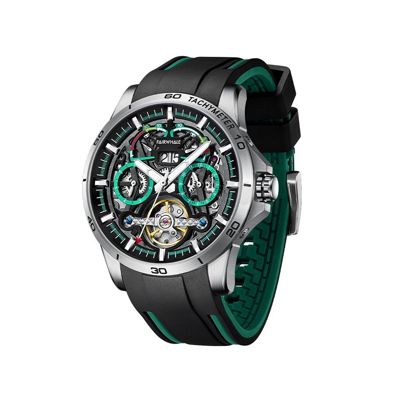 MARK FAIRWHALE Men Tonneau Multifunction Tourbillon Mechanical Automatic Watch