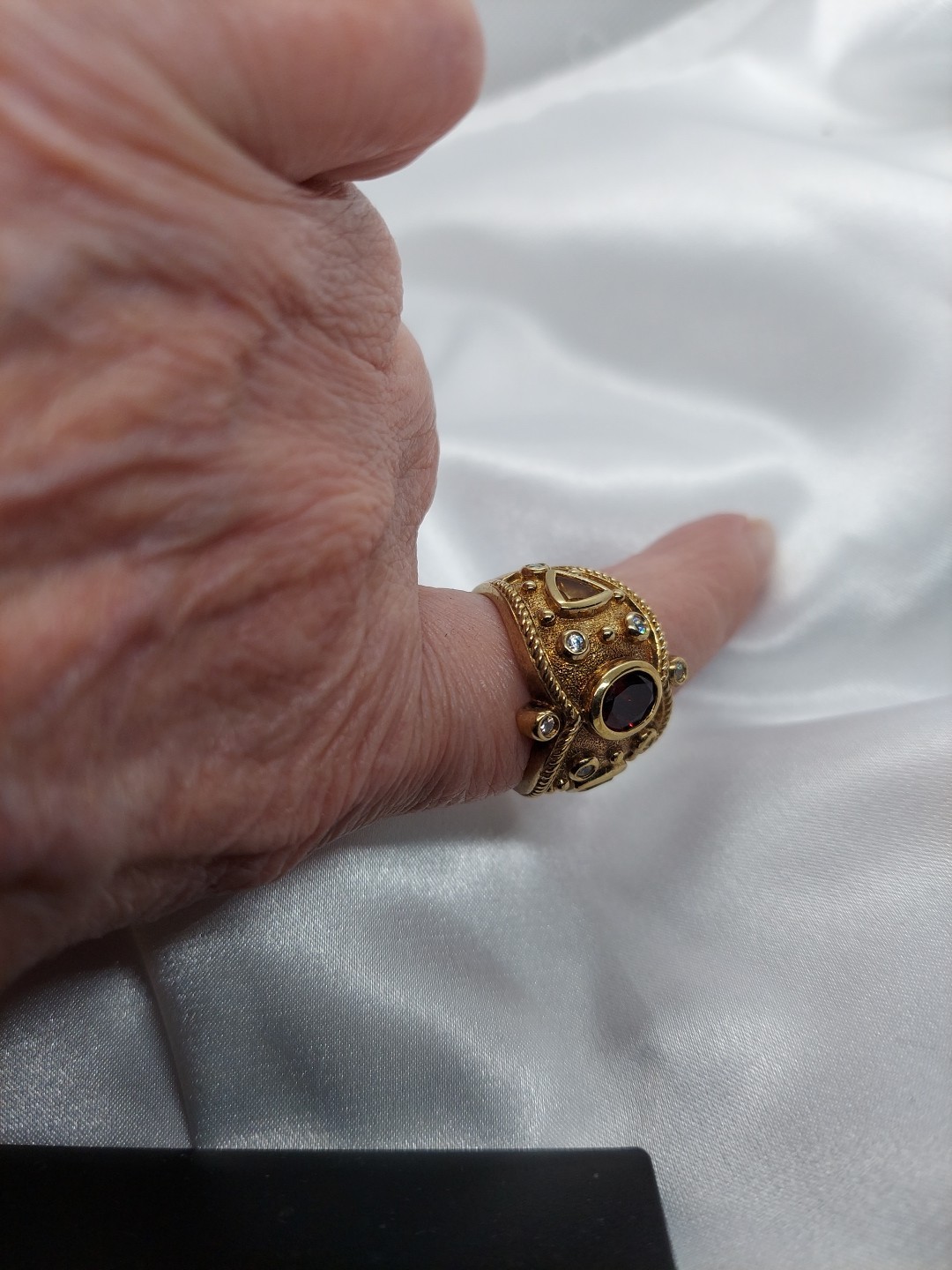 18k On Sterling Garnet Lemon Citrine Byzantine Etruscan Ring Sz10 Ross Simon’s