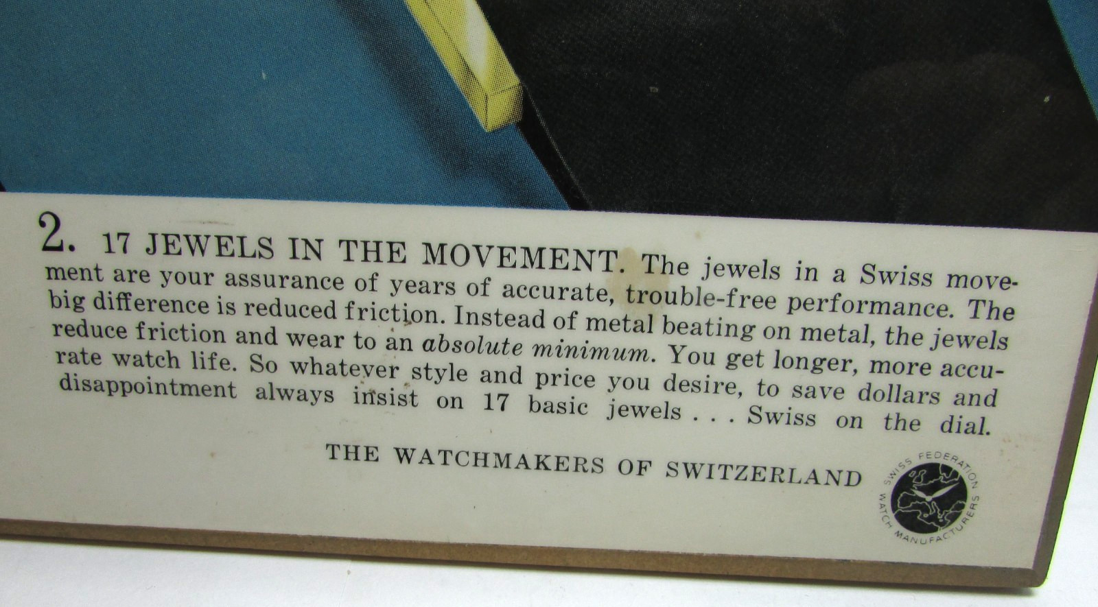 Vtg Swiss Watch Countertop Store Display Advertising WATCHMAKERS OF SWITZERLAND